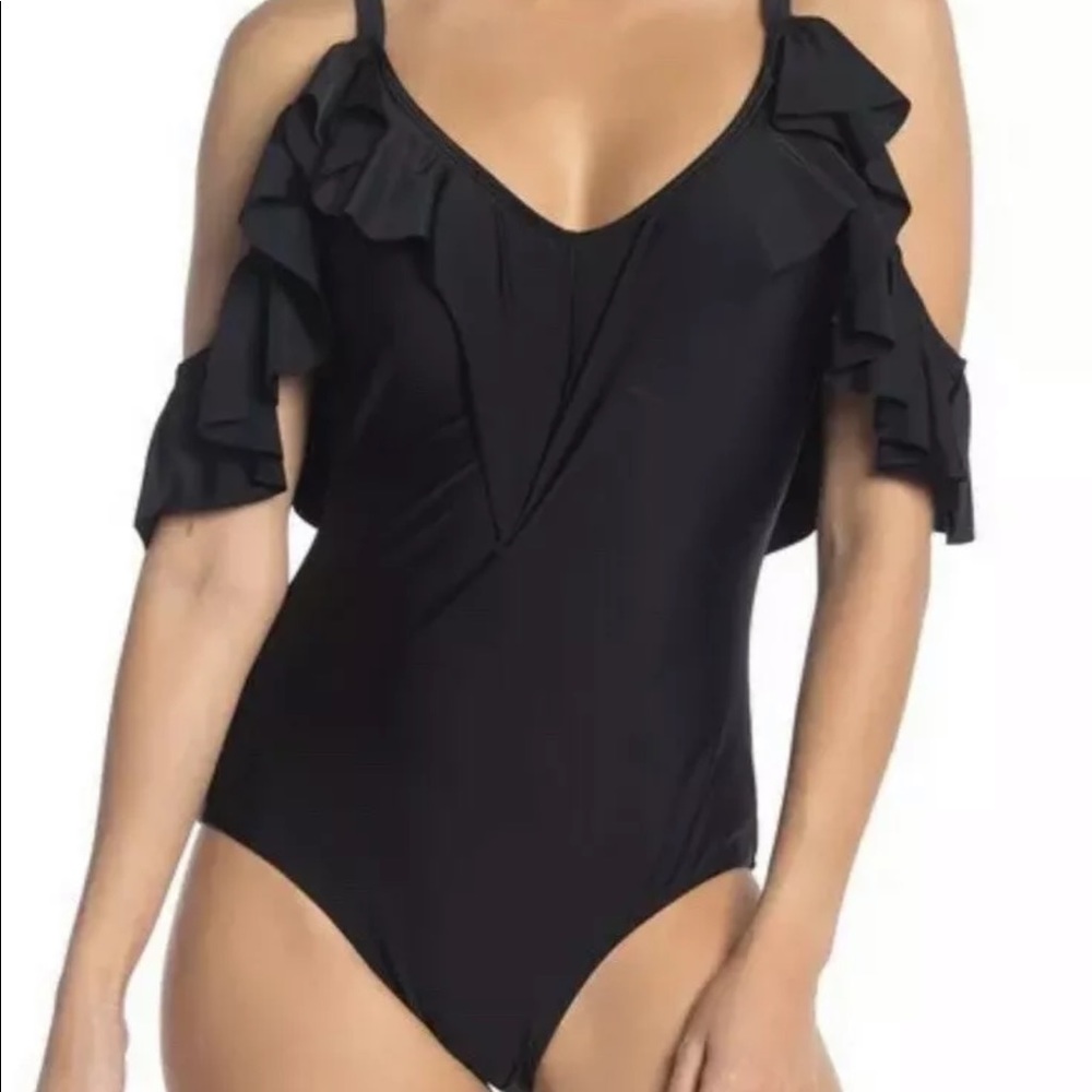 Nicole Miller 1Piece Swimsuit RuffledCold Shoulder